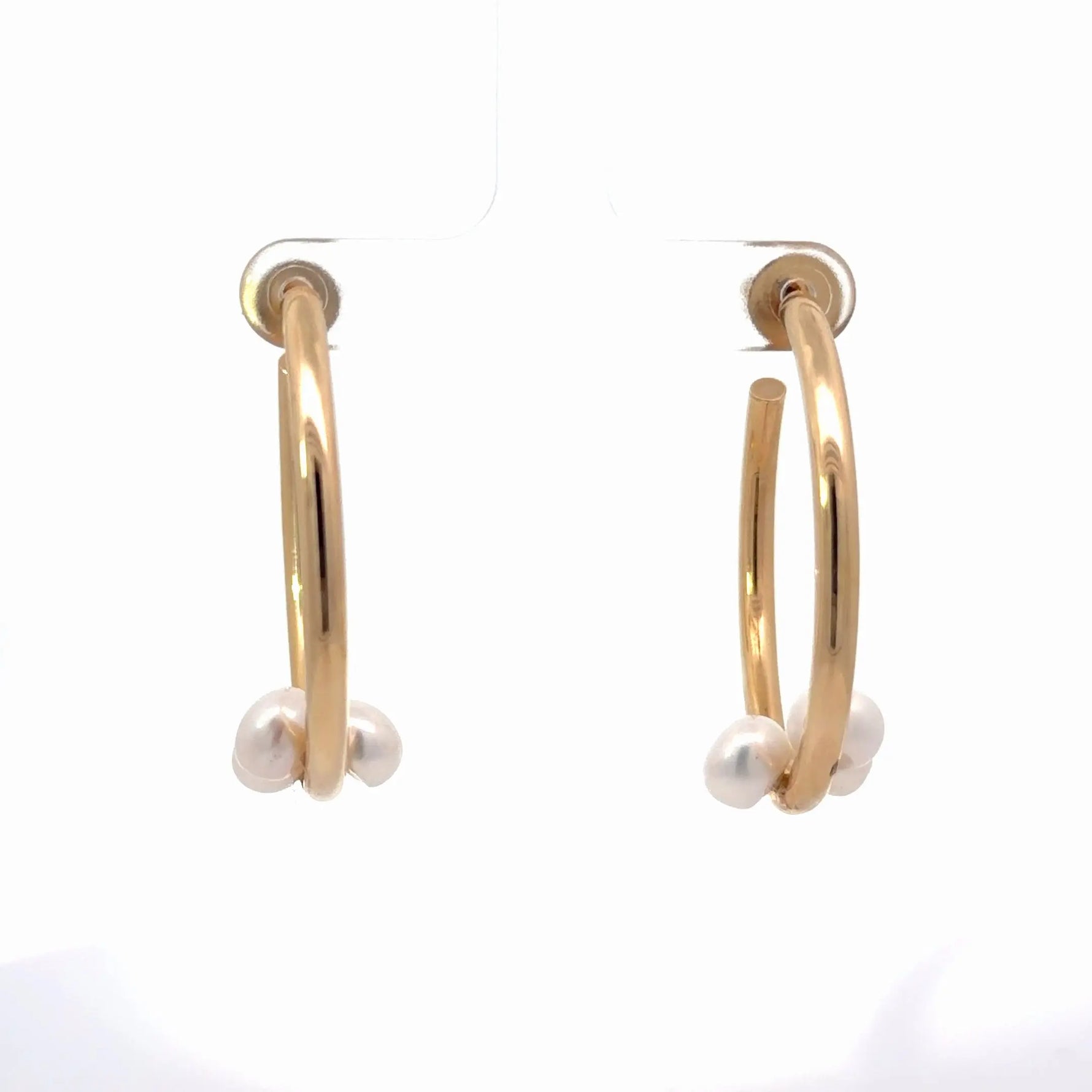 14k Yellow Gold Three Pearl Hoop Earrings - Jay Feder Jewelers