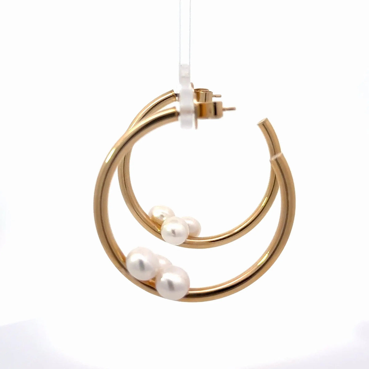 14k Yellow Gold Three Pearl Hoop Earrings - Jay Feder Jewelers