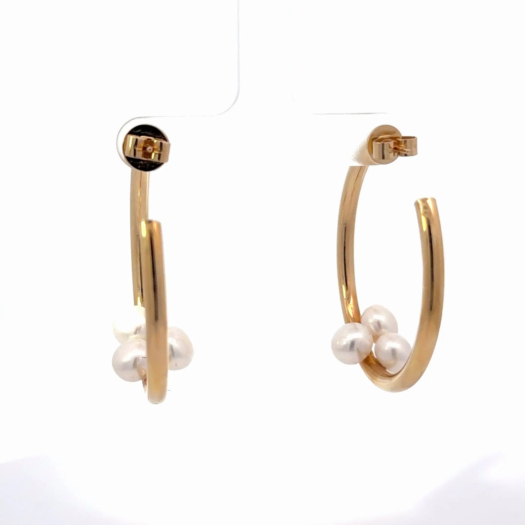14k Yellow Gold Three Pearl Hoop Earrings - Jay Feder Jewelers