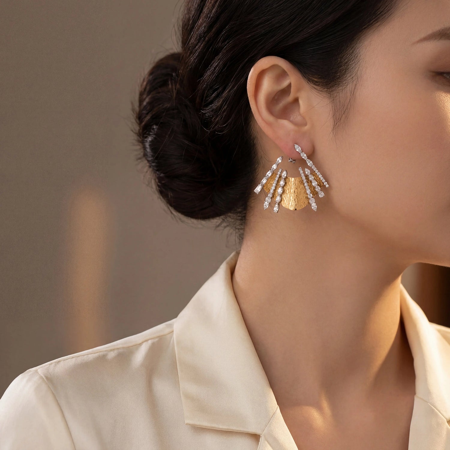 18K Two Tone Gold Diamond Wave Earrings - Jay Feder Jewelers