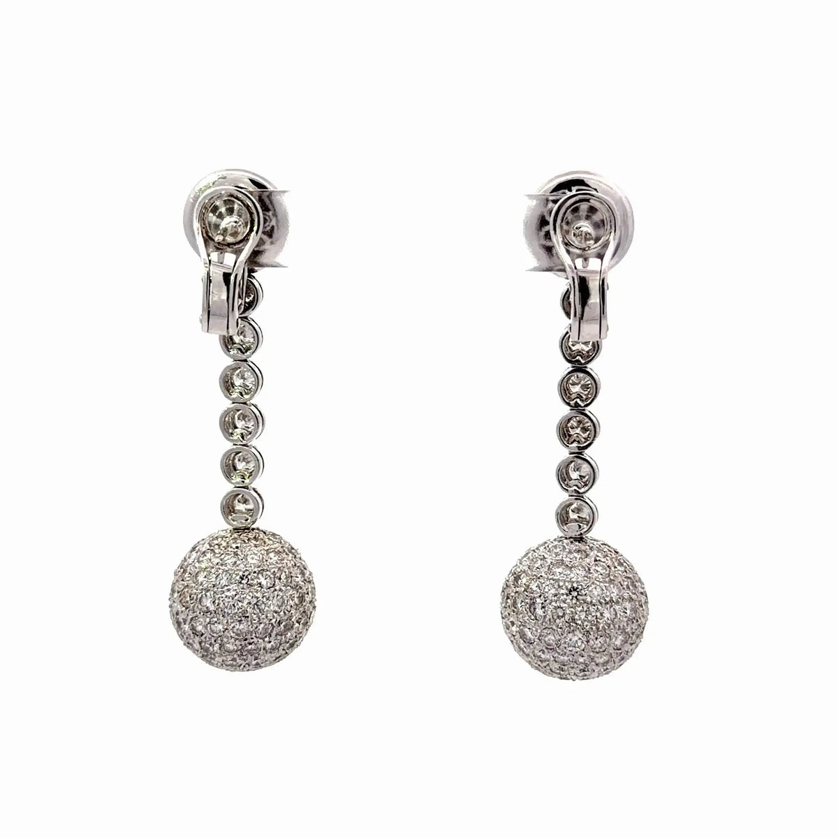 18K White Gold Diamond Pavé Ball Drop Dangle Earrings - Jay Feder Jewelers