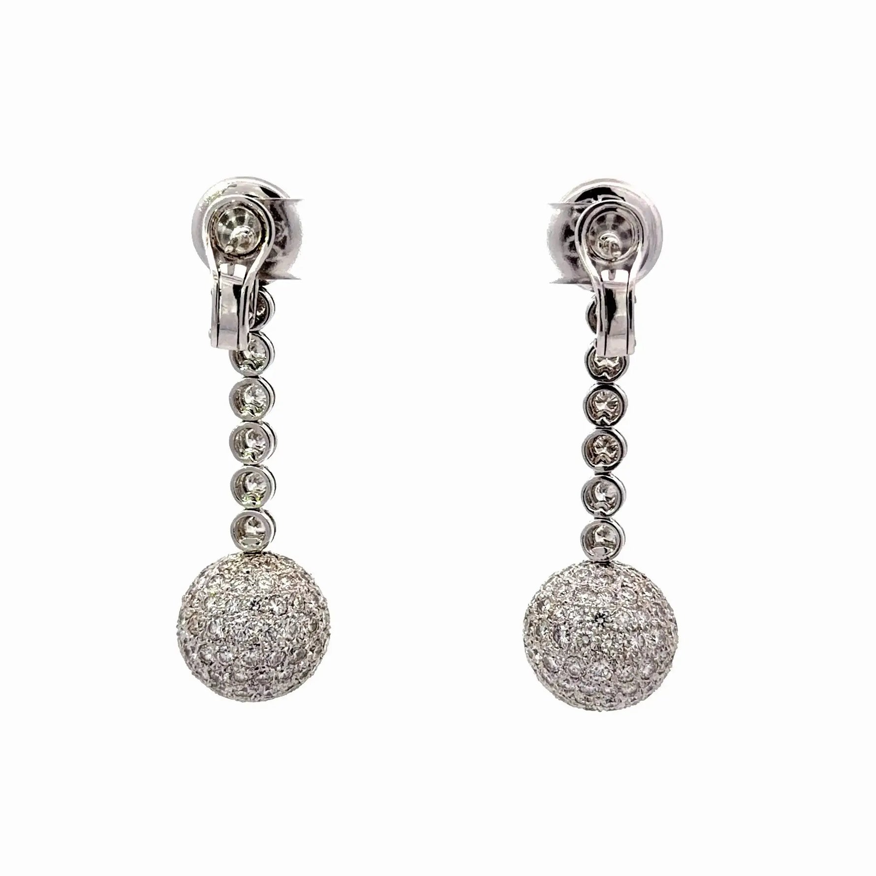 18K White Gold Diamond Pavé Ball Drop Dangle Earrings - Jay Feder Jewelers