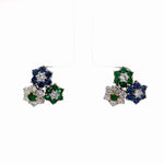 18k Two Tone Gold Diamond Sapphire Emerald Flower Earrings - Jay Feder Jewelers