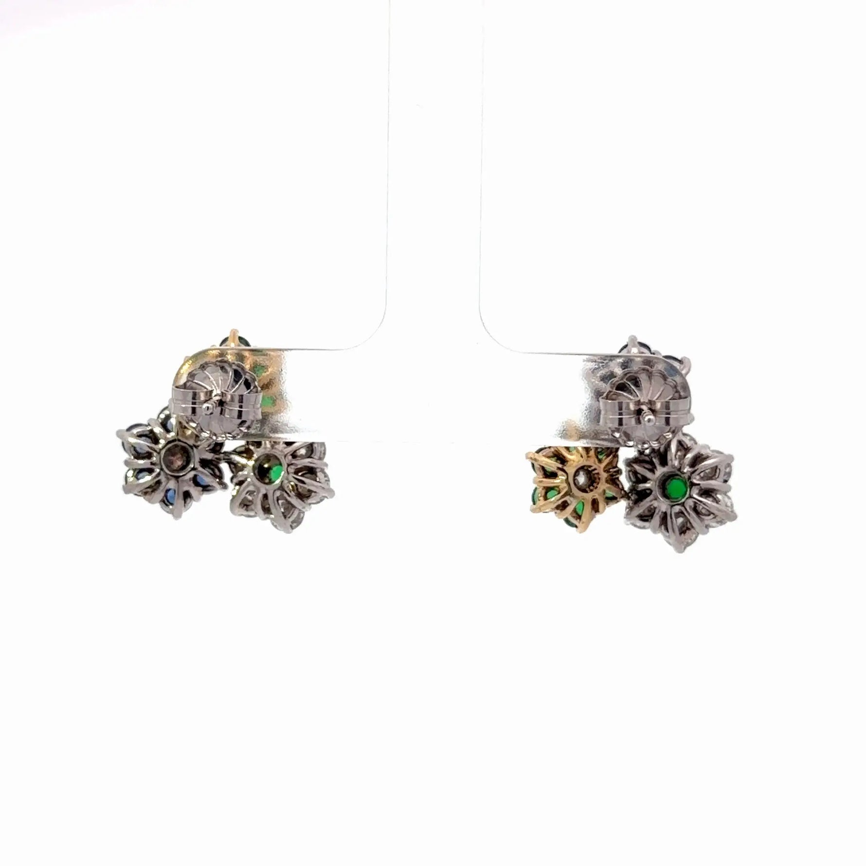 18k Two Tone Gold Diamond Sapphire Emerald Flower Earrings - Jay Feder Jewelers