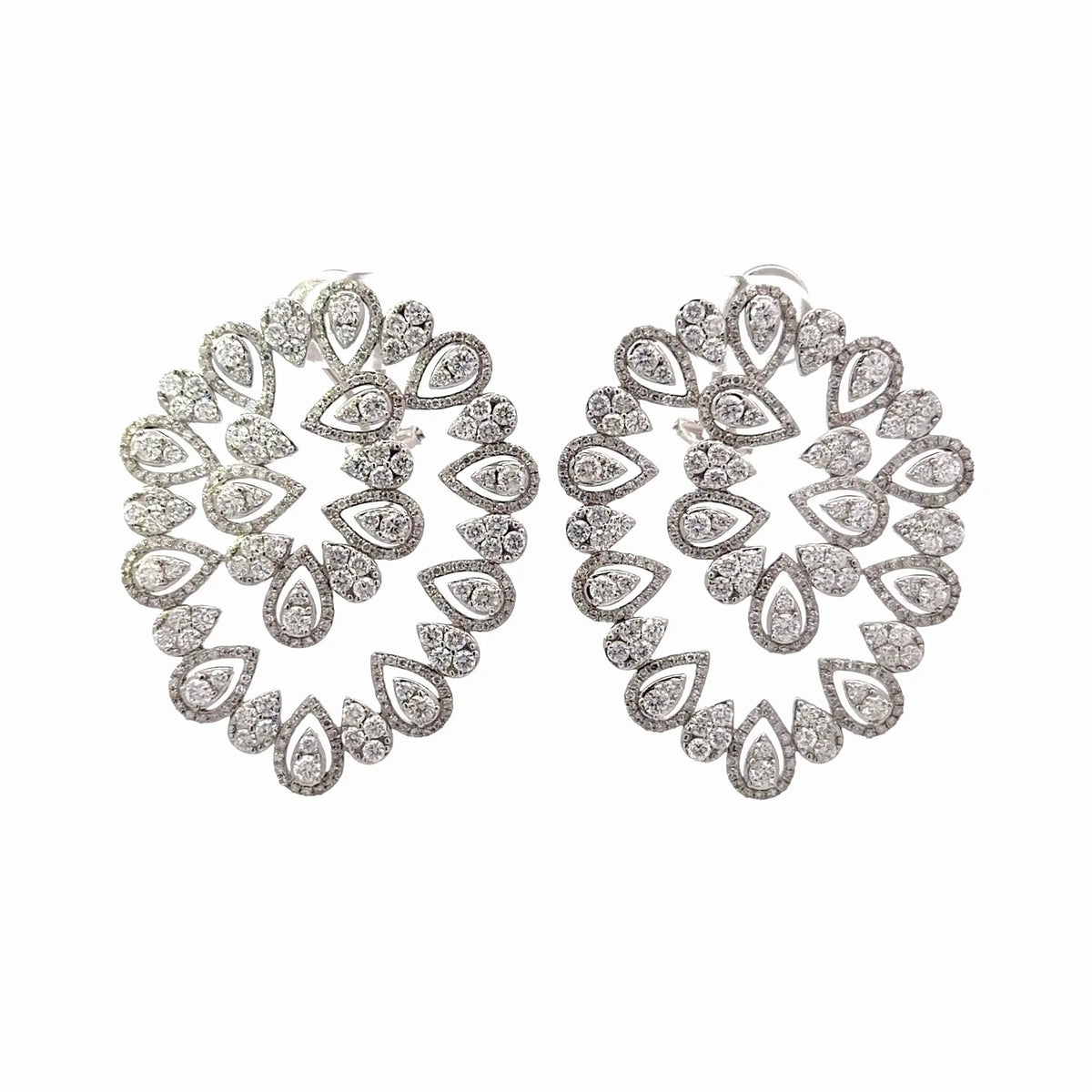 18K White Gold Diamond Pear Shape Cluster Earrings - Jay Feder Jewelers