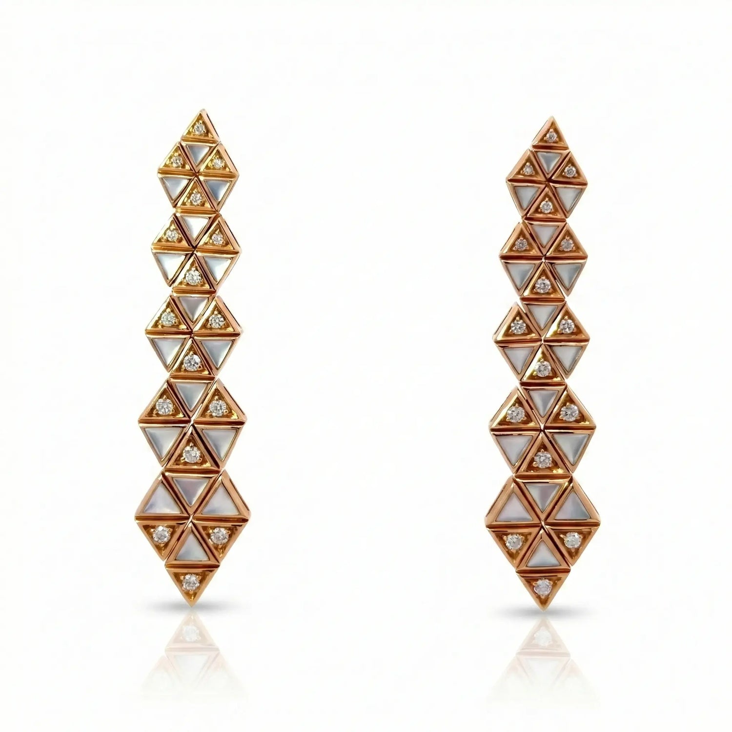 18K Rose Gold Moonstone Diamond Triangular Drop Earrings