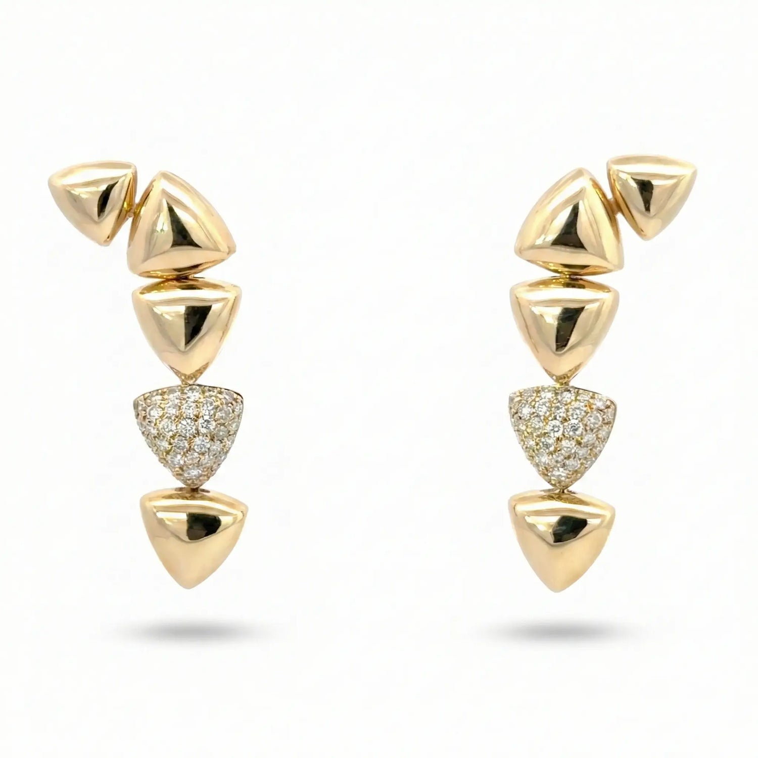 14K Yellow Gold Triangle Pavé Dangle Earrings