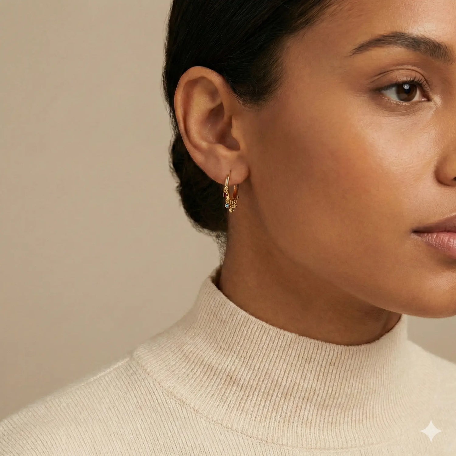 14k Yellow Gold Rainbow Gemstone Dangle Hoop Earrings - Jay Feder Jewelers