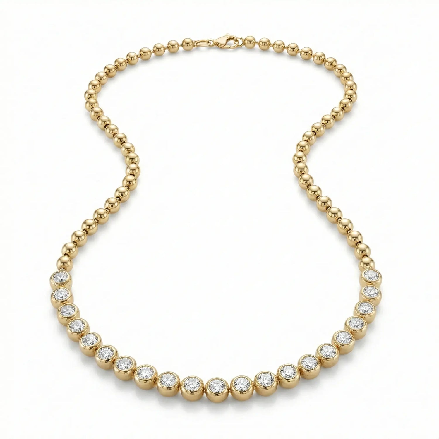 14K Yellow Gold Ball Chain Bezel-Set Diamond Necklace – 1.22 CTW