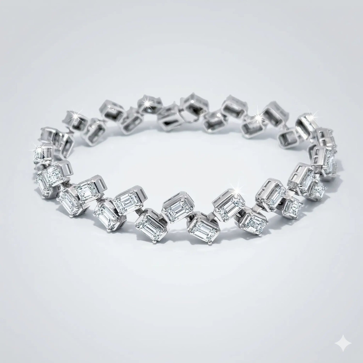 14K White Gold Emerald Cut Diamond Bracelet 9.31CT