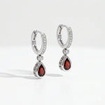 14k White Gold Garnet and Diamond Milgrain Drop Earrings - Jay Feder Jewelers