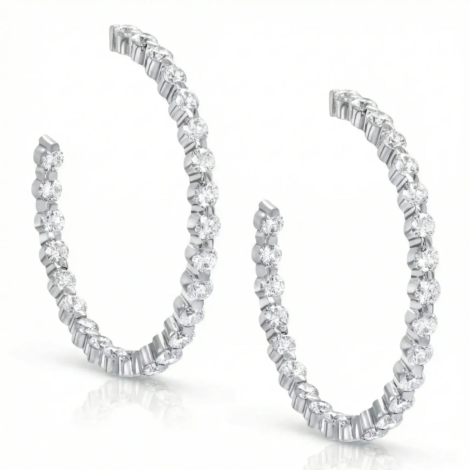 14K White Gold Diamond Hoop Earrings