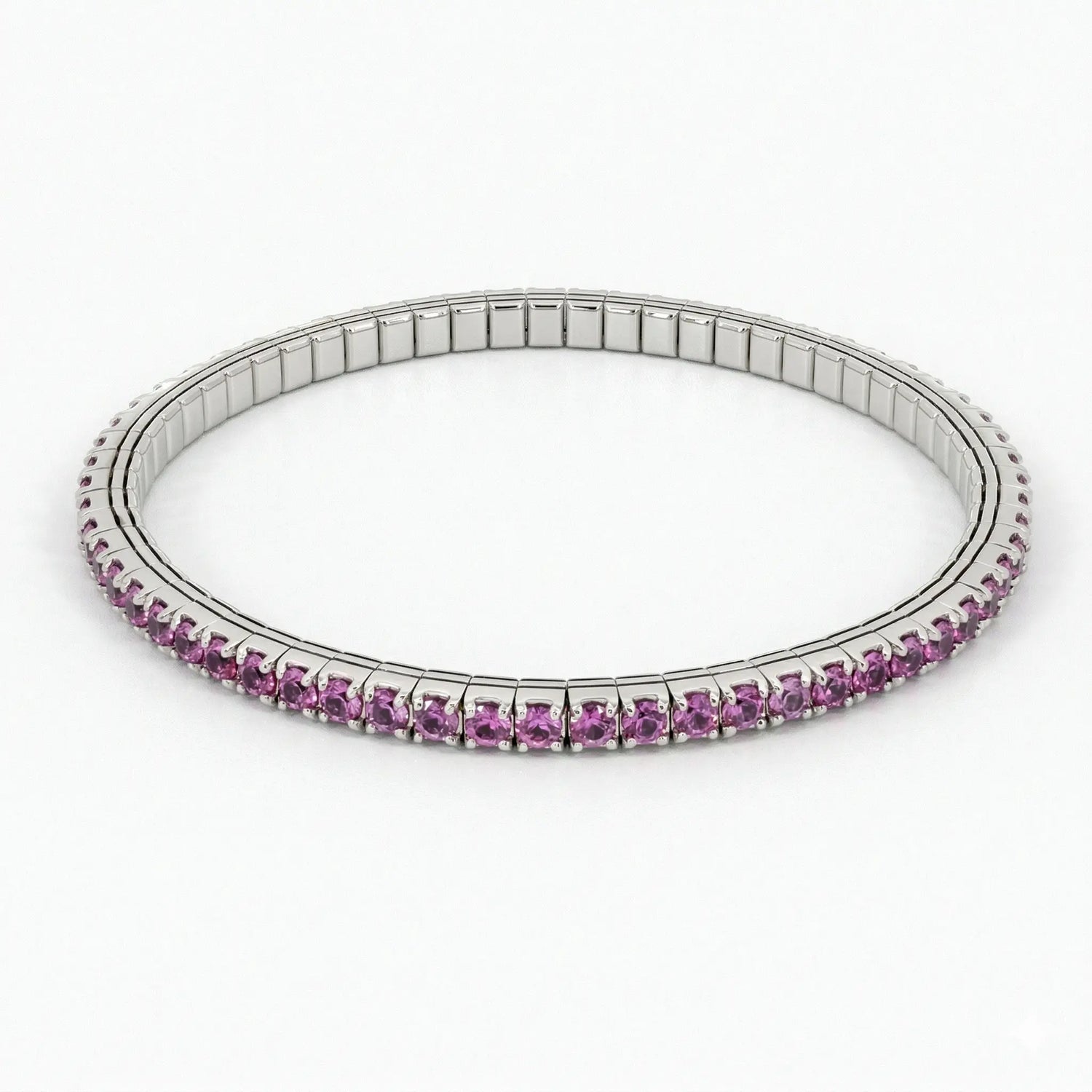 14K White Gold Pink Sapphire Stretch Tennis Bracelet