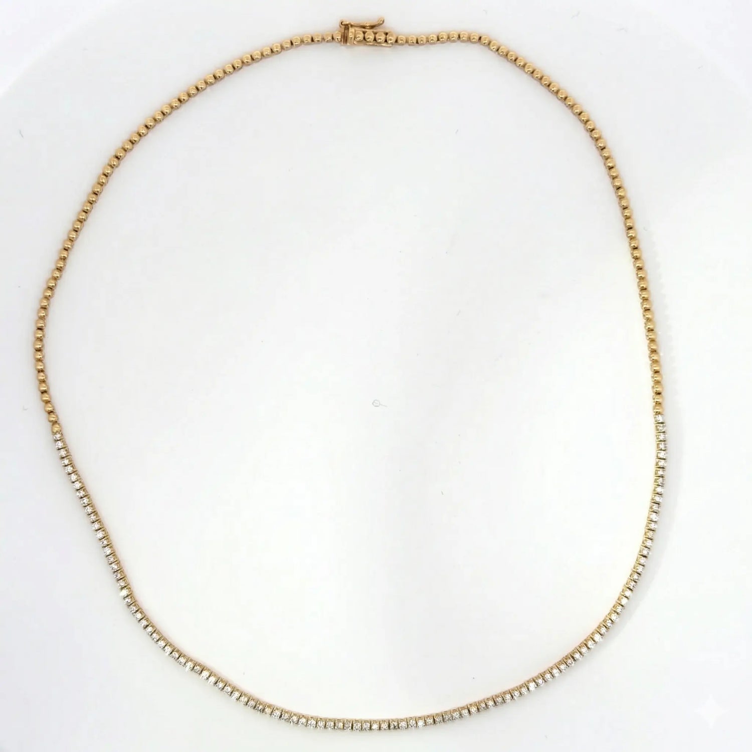 14K Yellow Gold Diamond Halfway Tennis Necklace
