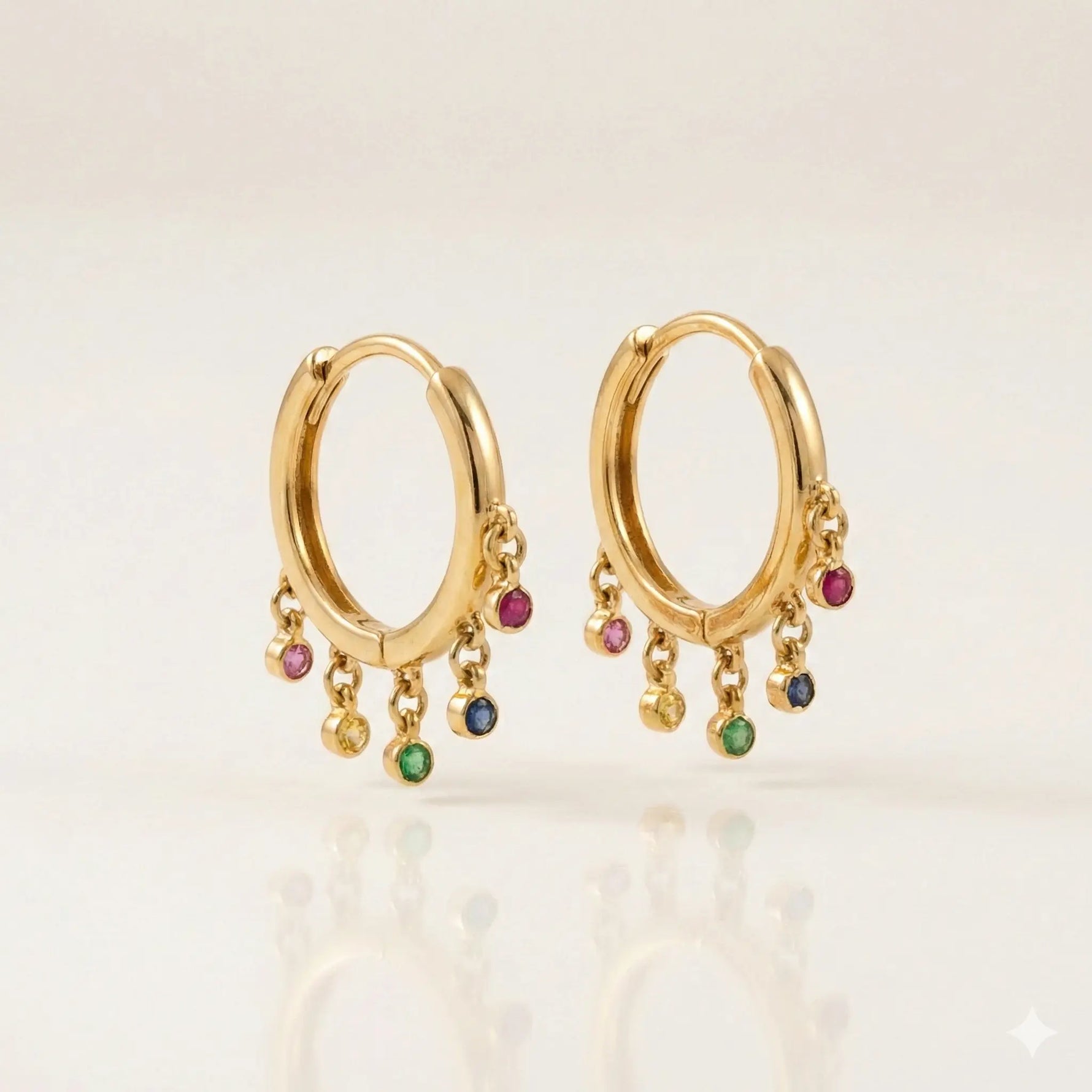 14k Yellow Gold Rainbow Gemstone Dangle Hoop Earrings - Jay Feder Jewelers