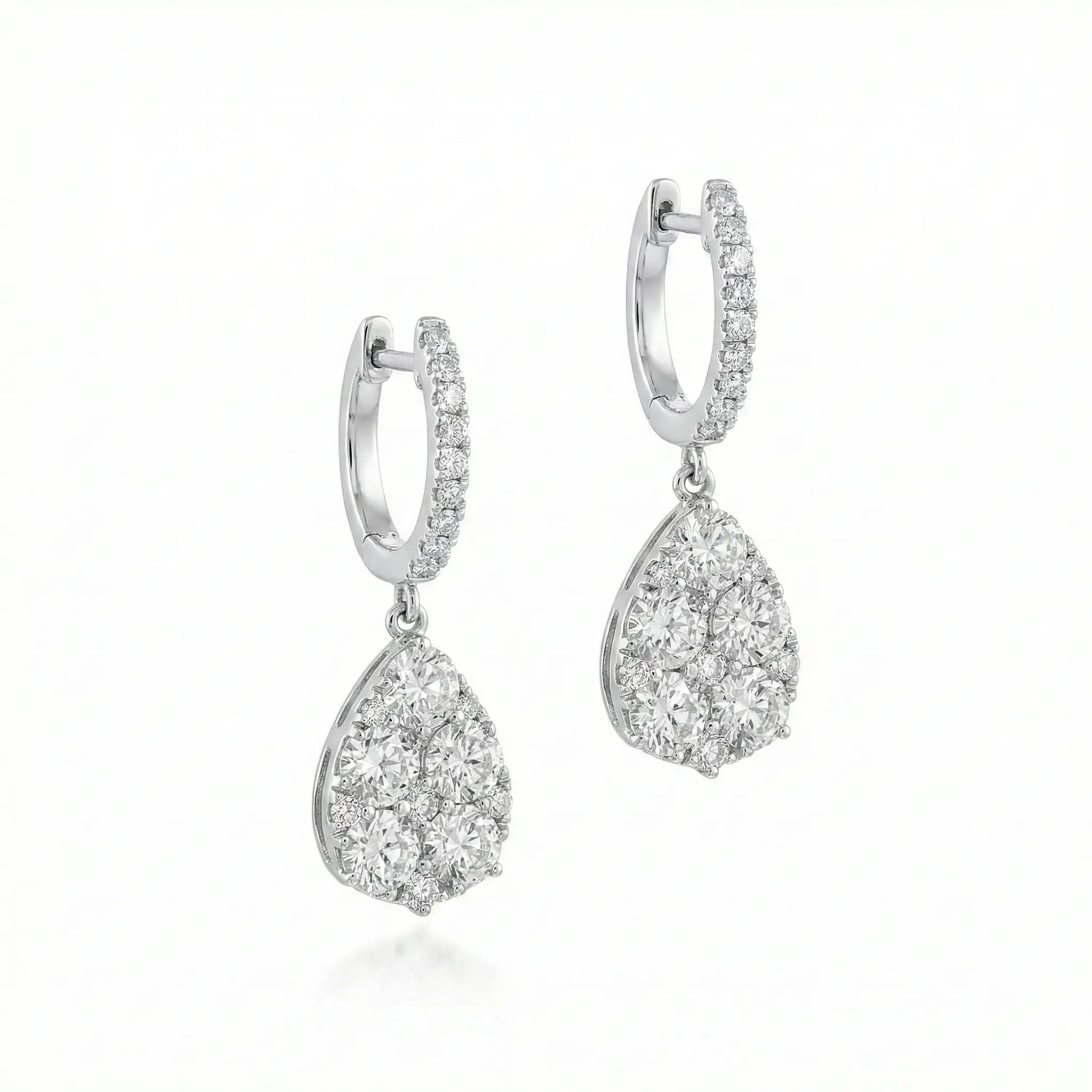 18k White Gold Diamond Hoop Earrings With Pave Pear Drops
