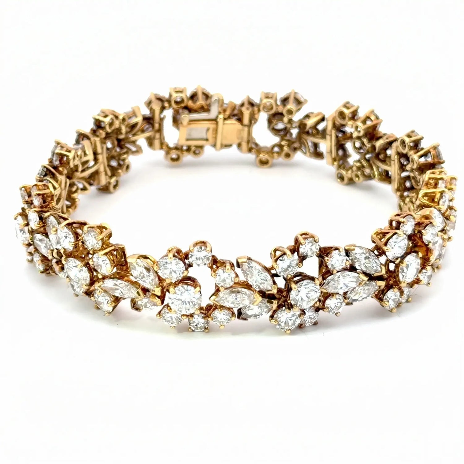 18K Yellow Gold Diamond Floral Link Bracelet