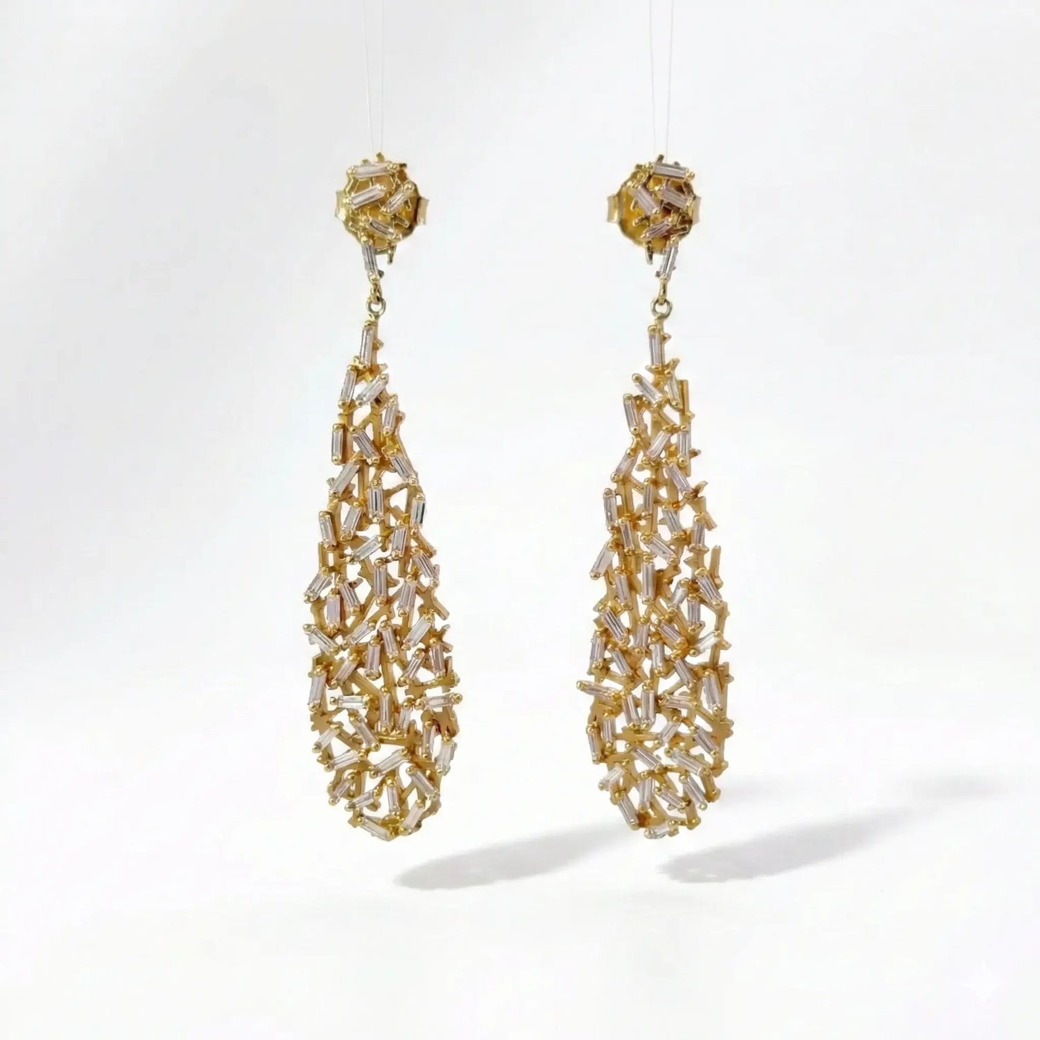 18K Yellow Gold Firework Diamond Pear Drop Earrings