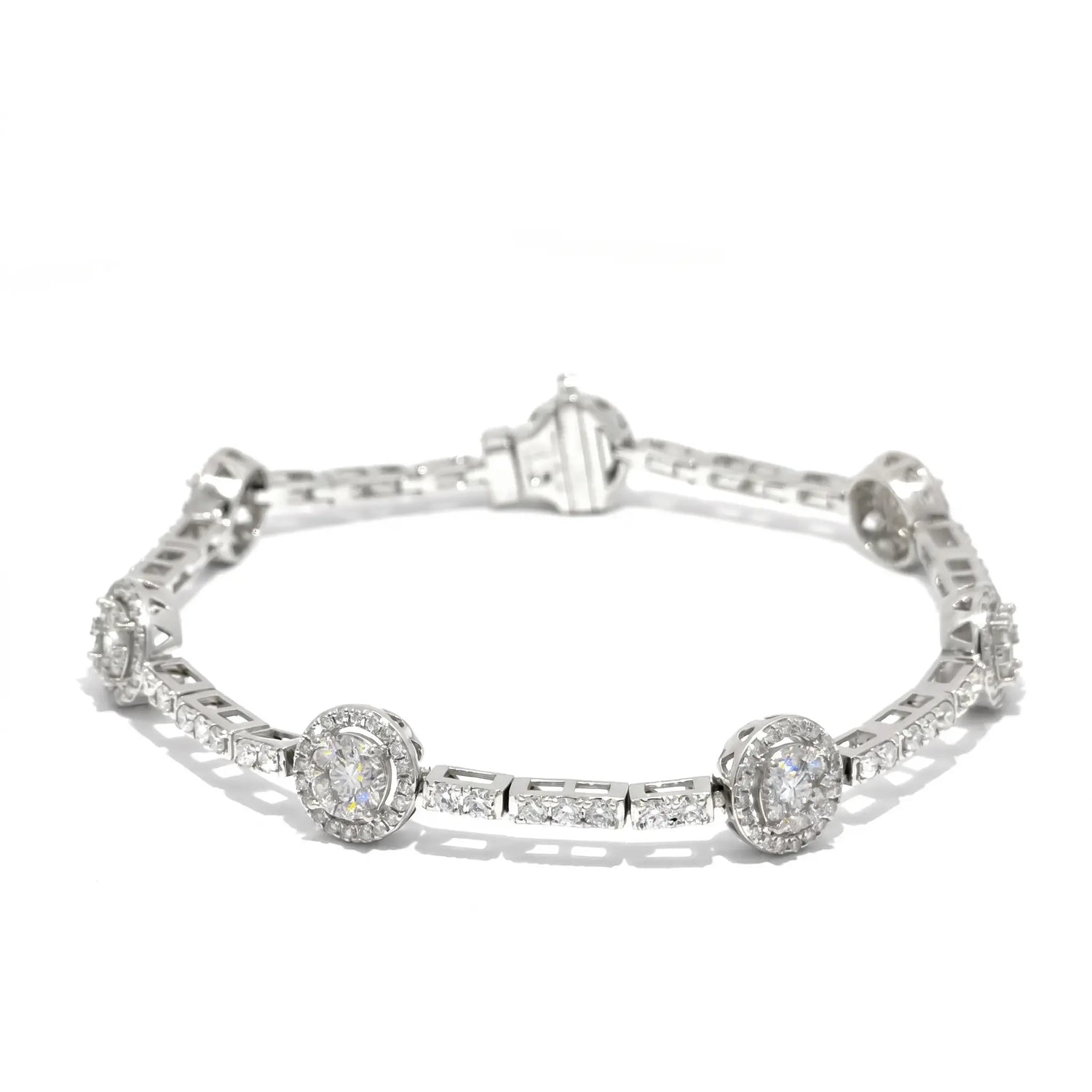 18K White Gold Diamond Cluster Tennis Bracelet – 2.98ctw