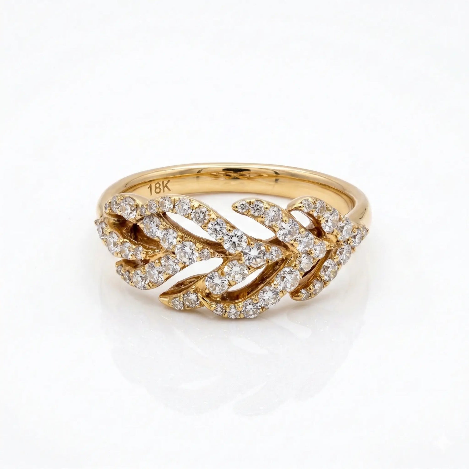 18K Rose Gold Diamond Feather Ring