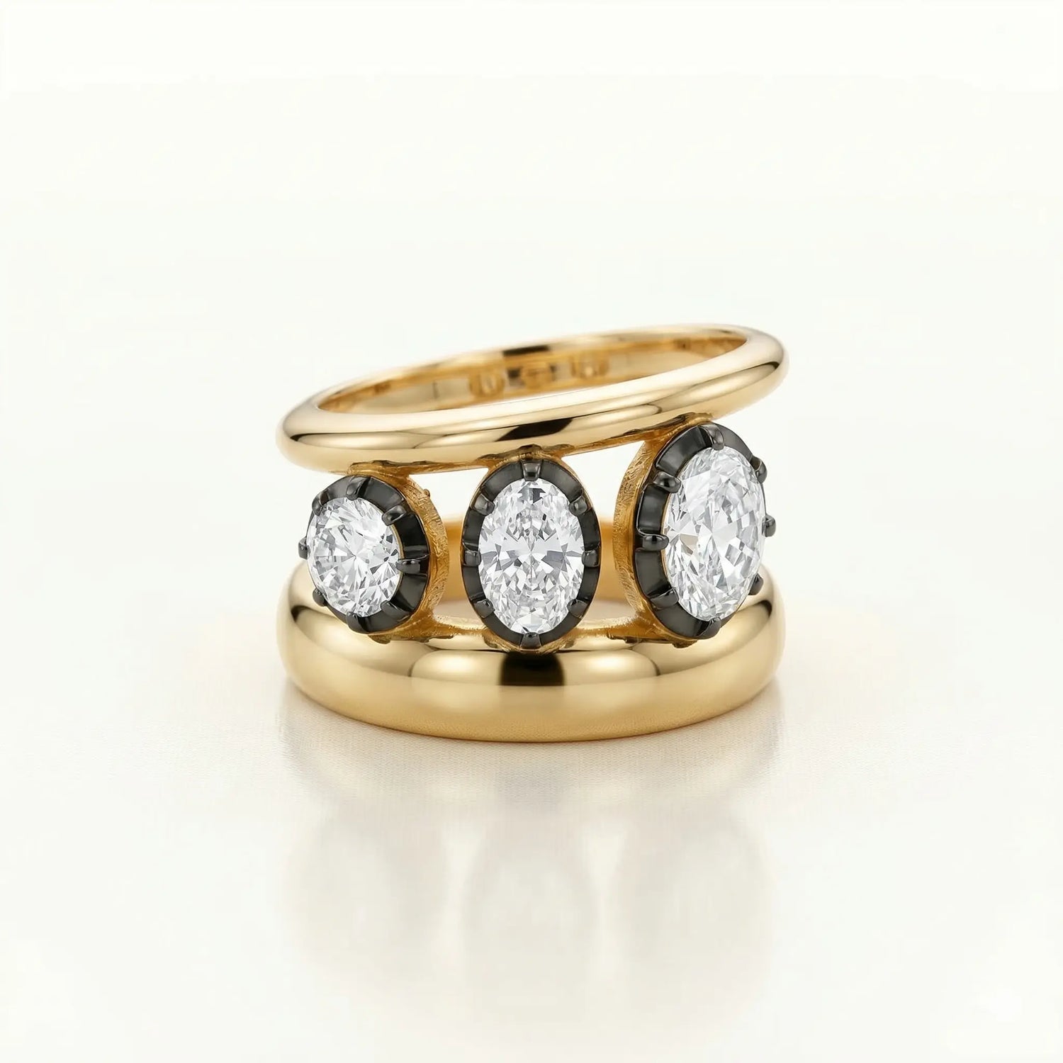 14K Yellow Gold Oval Lab Diamond Wide Band Ring 1.75CT