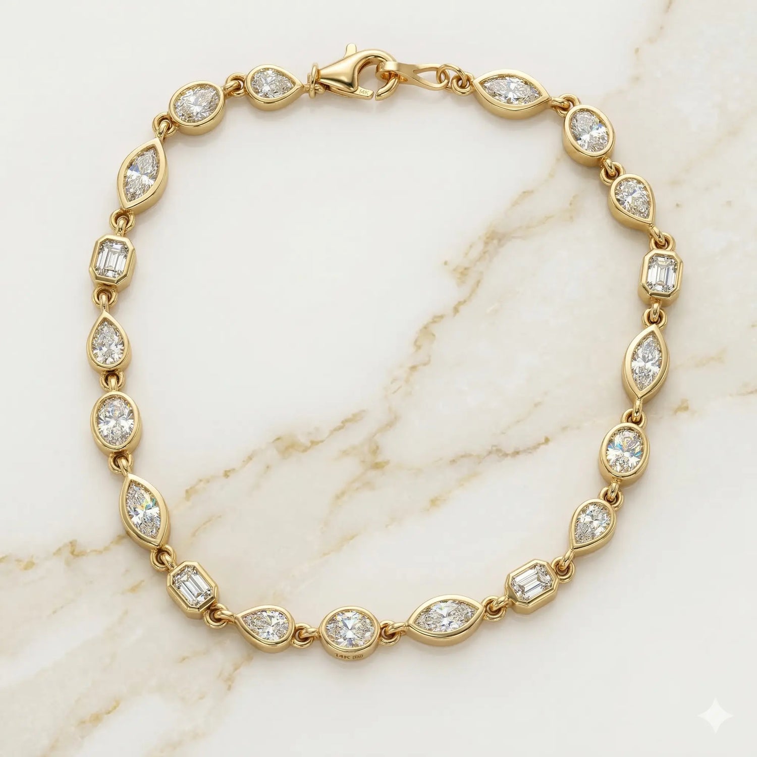 18K Yellow Gold Mixed Shape Diamond Tennis Bracelet