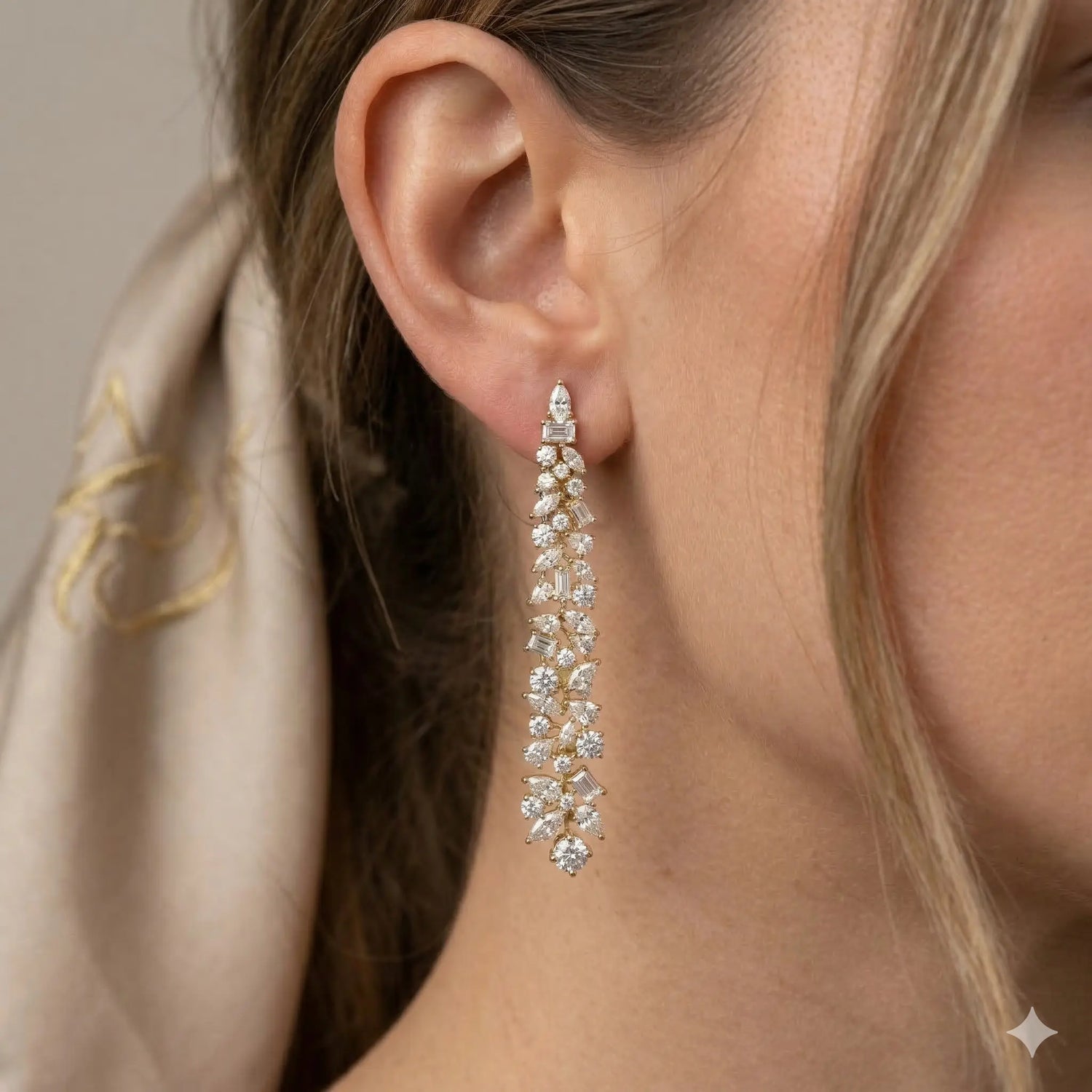 18K Yellow Gold Mixed Cut Diamond Drop Earrings 5.84CT