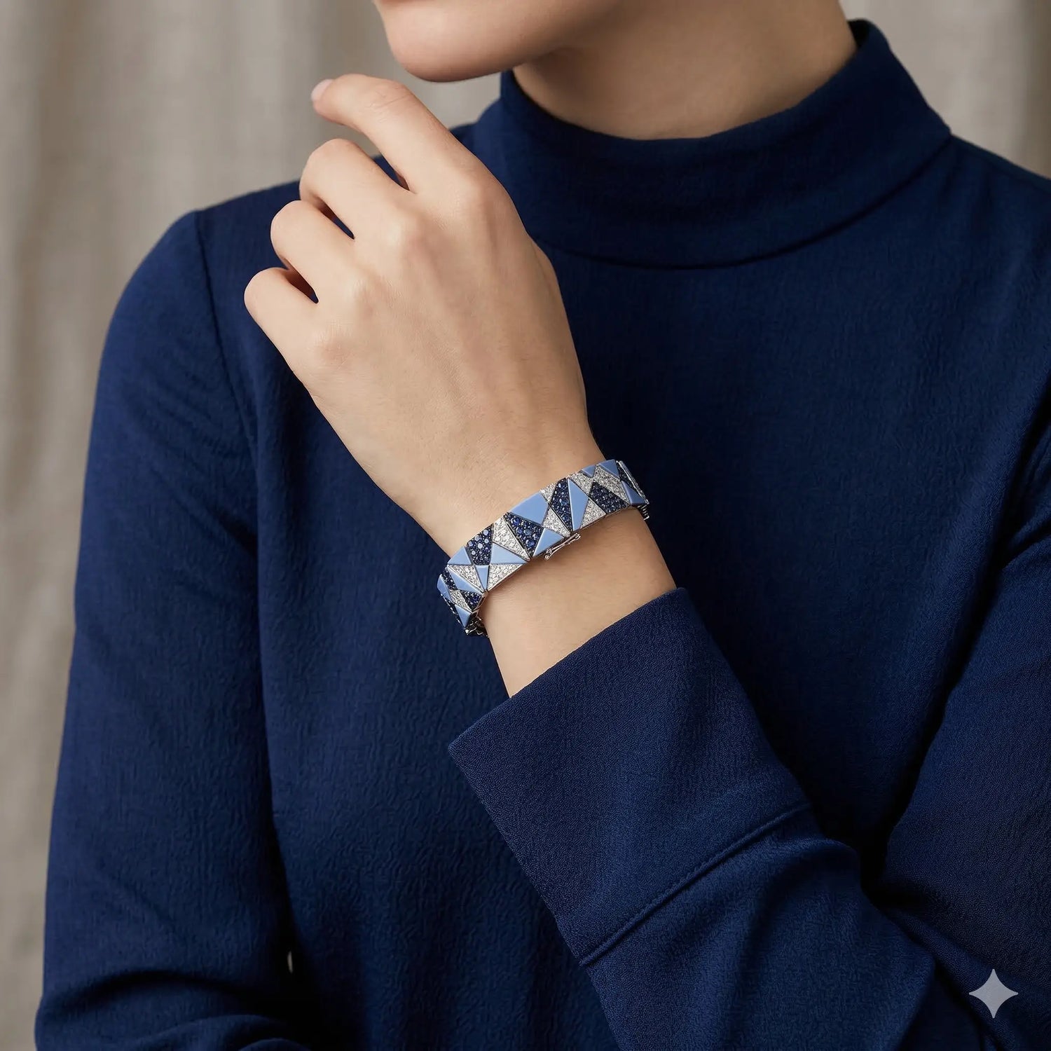 18K White Gold Sapphire Diamond Blue Ceramic Bracelet