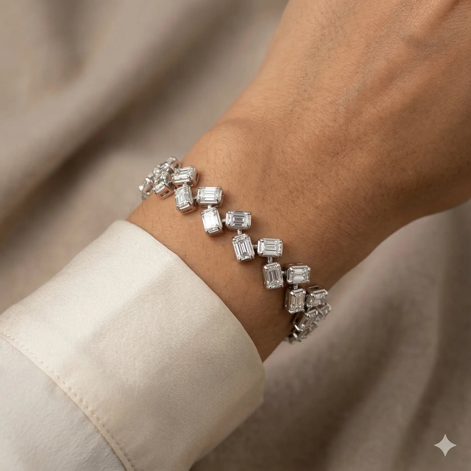 14K White Gold Emerald Cut Diamond Bracelet 9.31CT