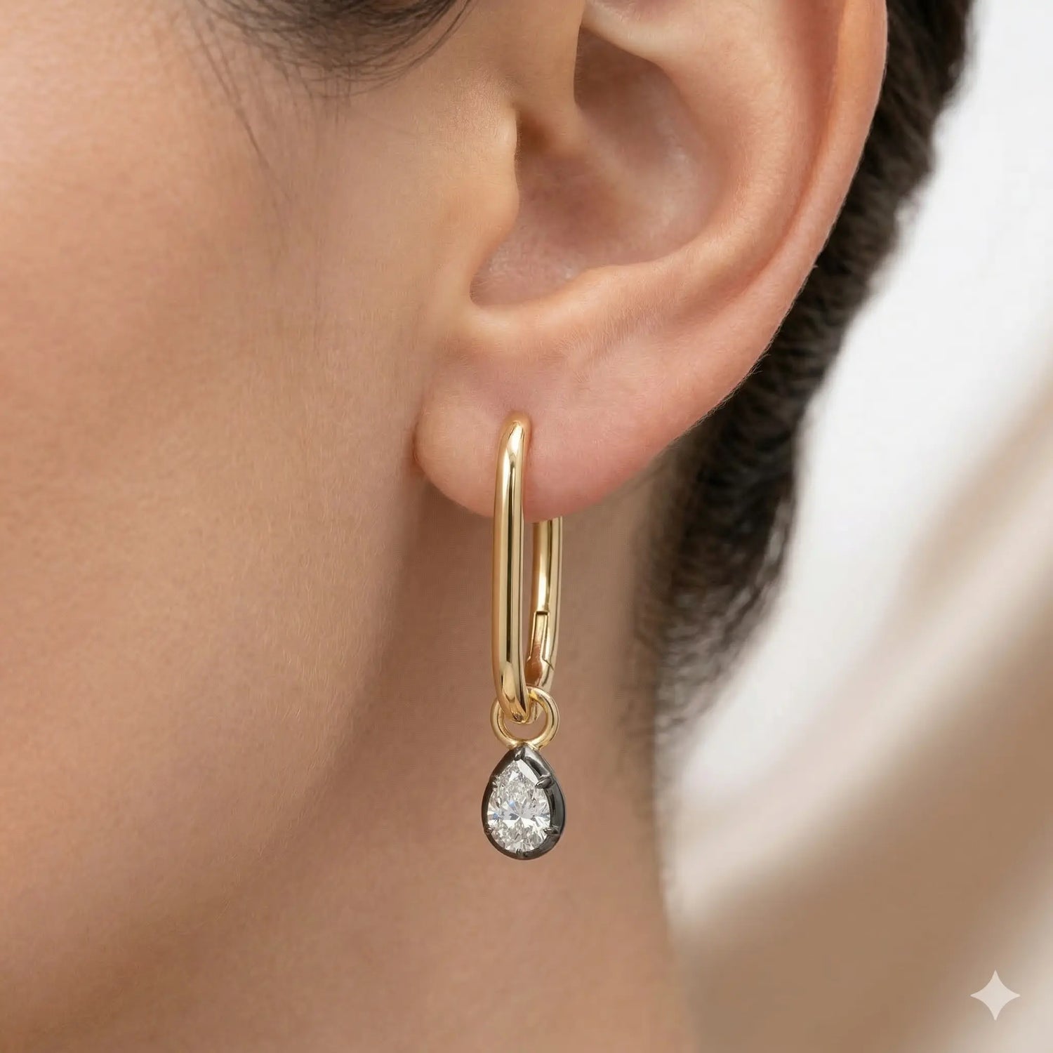 14K Yellow Gold Lab Diamond Pear Drop Hoop Earrings 1.63CT