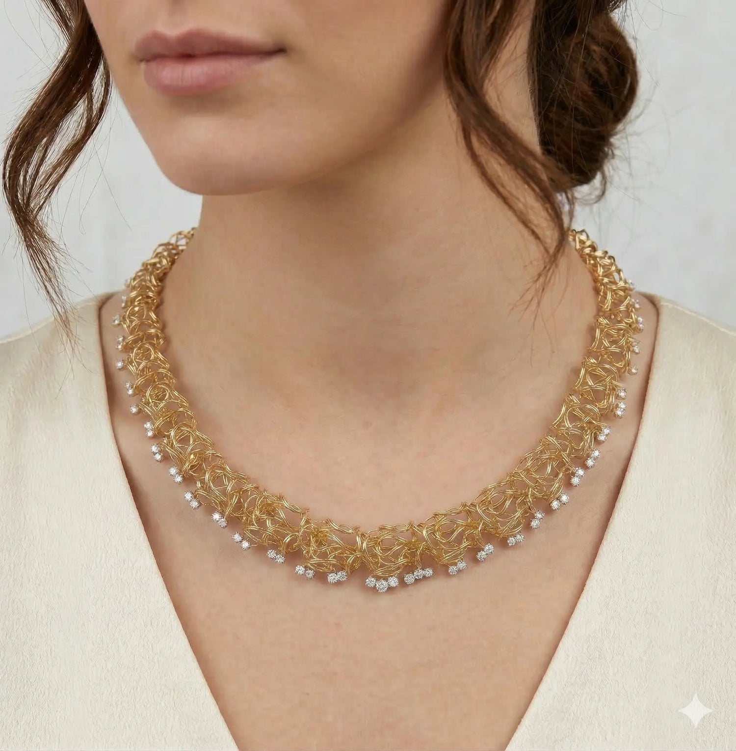 18K Yellow Gold Diamond Filigree Necklace 4.00CT