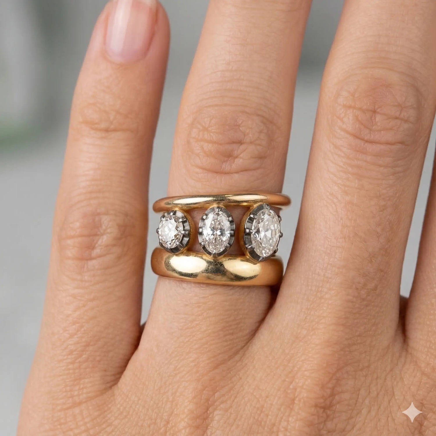 14K Yellow Gold Oval Lab Diamond Wide Band Ring 1.75CT