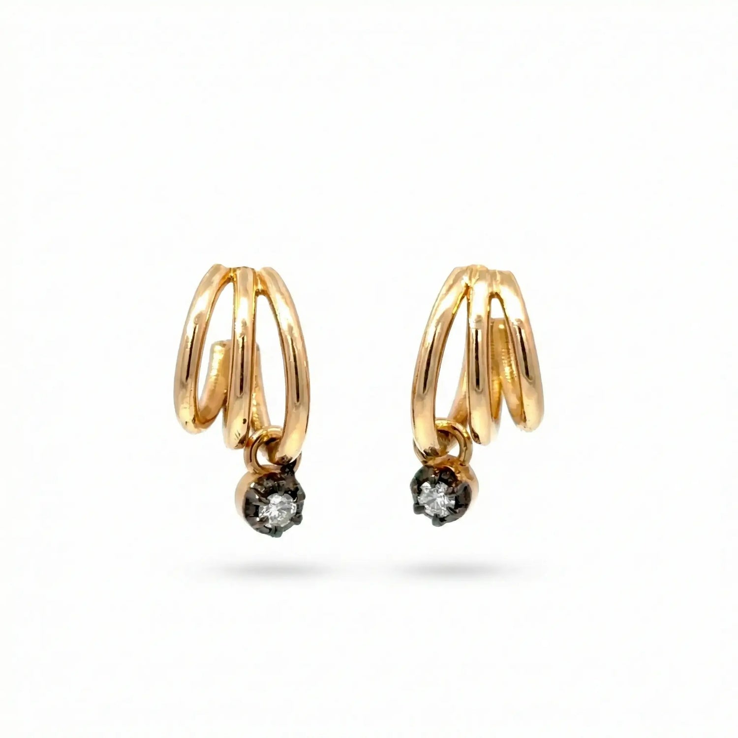 14K Yellow Gold Three-Row Diamond Drop Earrings – 0.23 CTW