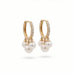 14k Yellow Gold Diamond Pearl Huggie Earrings - Jay Feder Jewelers