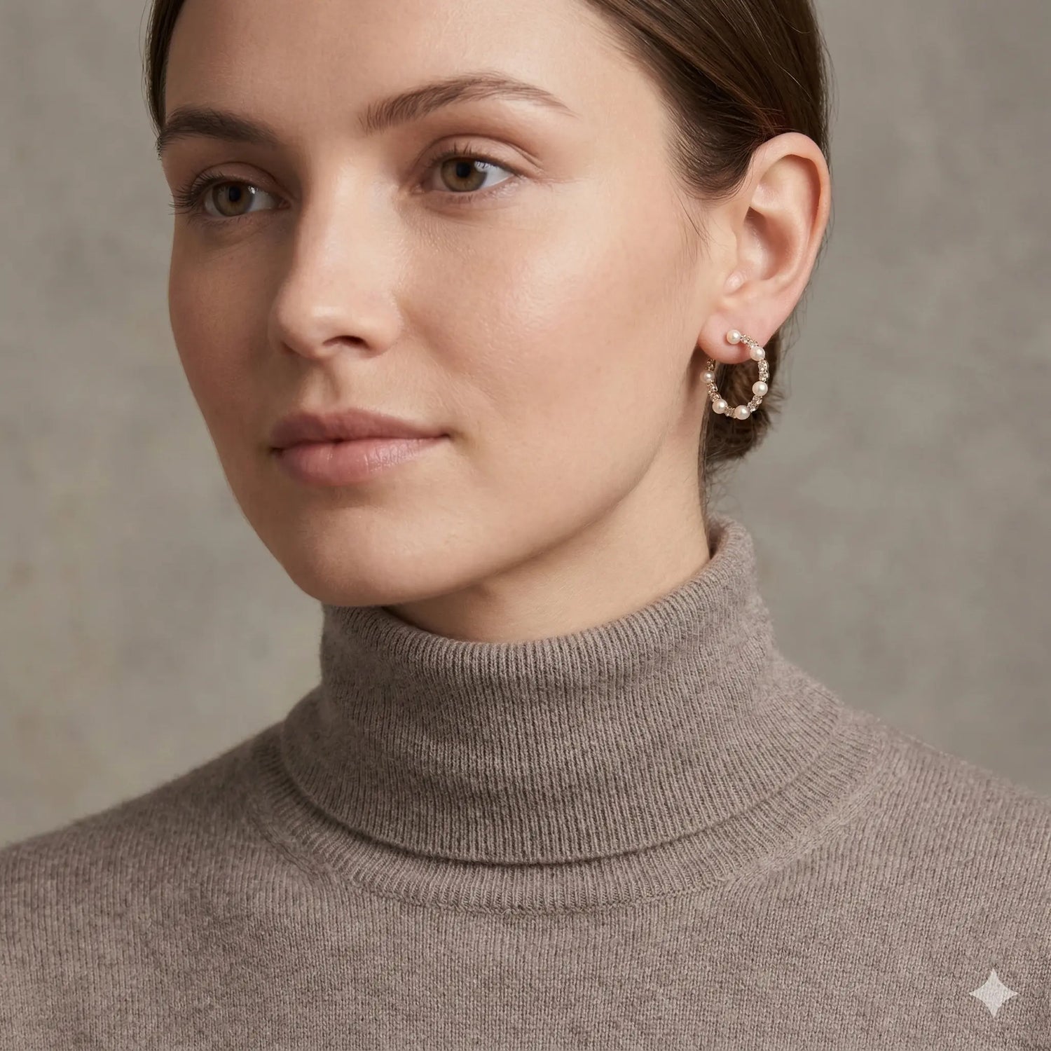 14K Yellow Gold Diamond & Pearl C-Shape Earrings