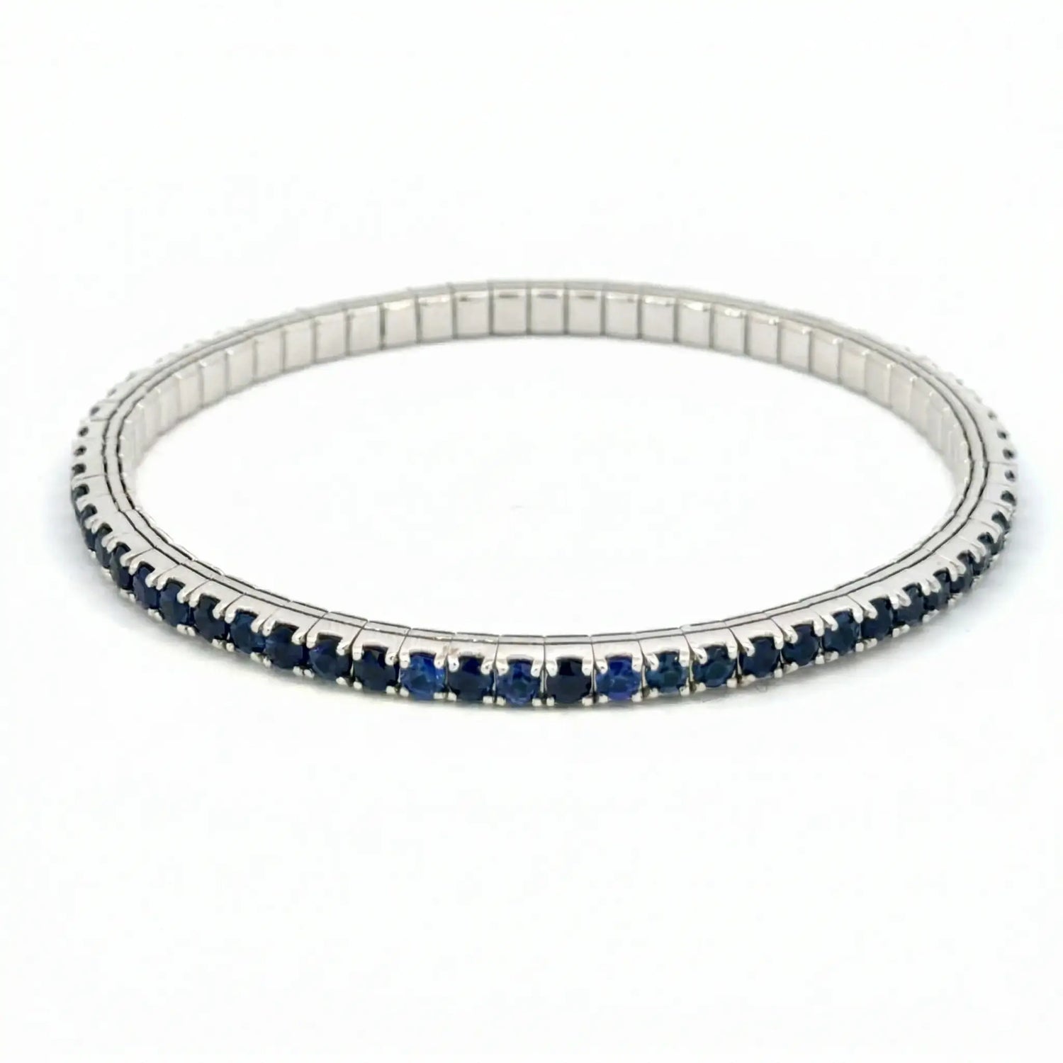 14K White Gold Blue Sapphire Stretch Tennis Bracelet