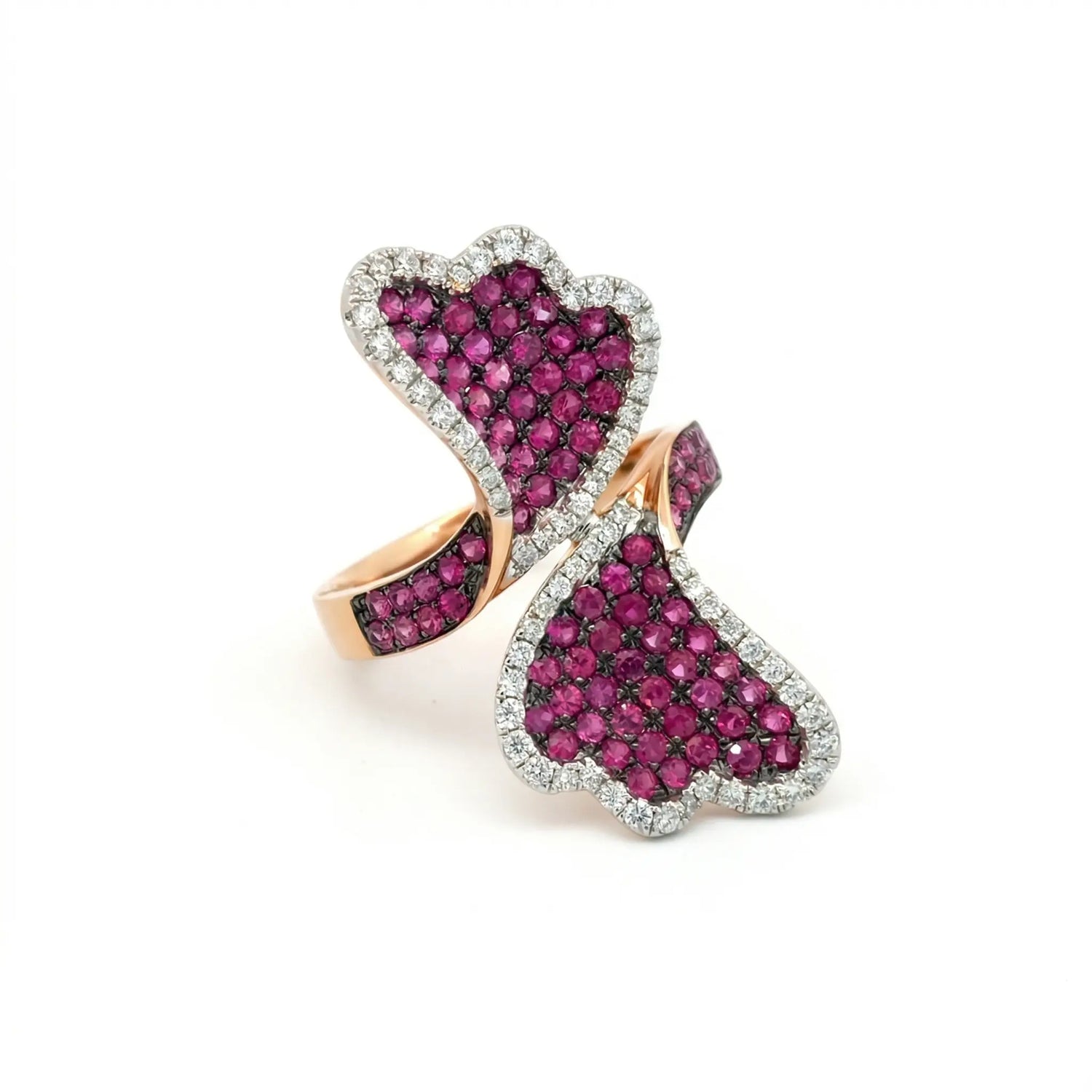 18K Rose Gold Ruby Diamond Bypass Ring