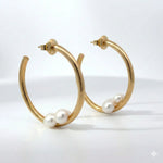 14k Yellow Gold Three Pearl Hoop Earrings - Jay Feder Jewelers