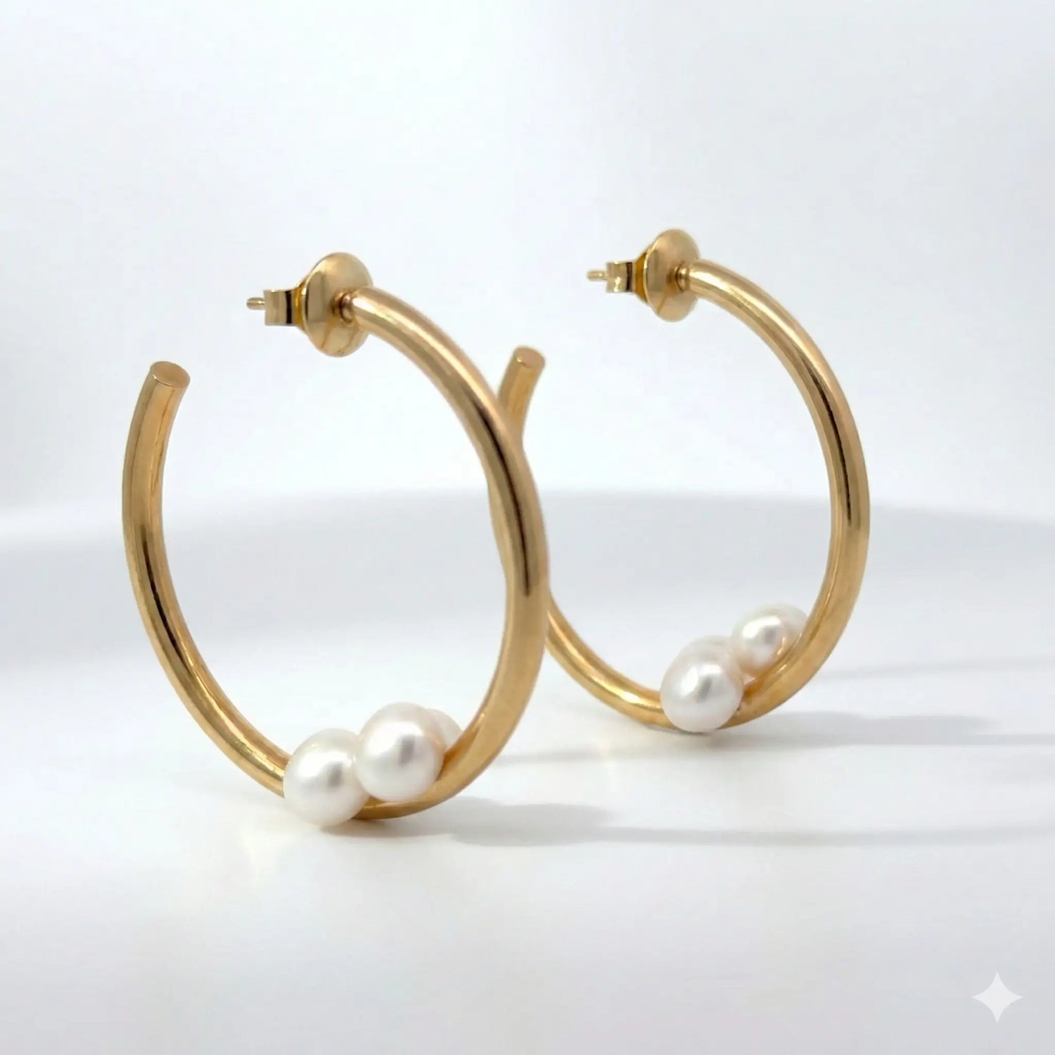 14k Yellow Gold Three Pearl Hoop Earrings - Jay Feder Jewelers