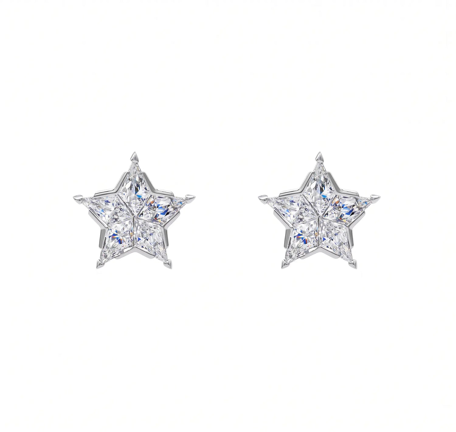 Platinum Diamond Star Stud Earrings – 1.20ctw Kite-Cut Diamonds