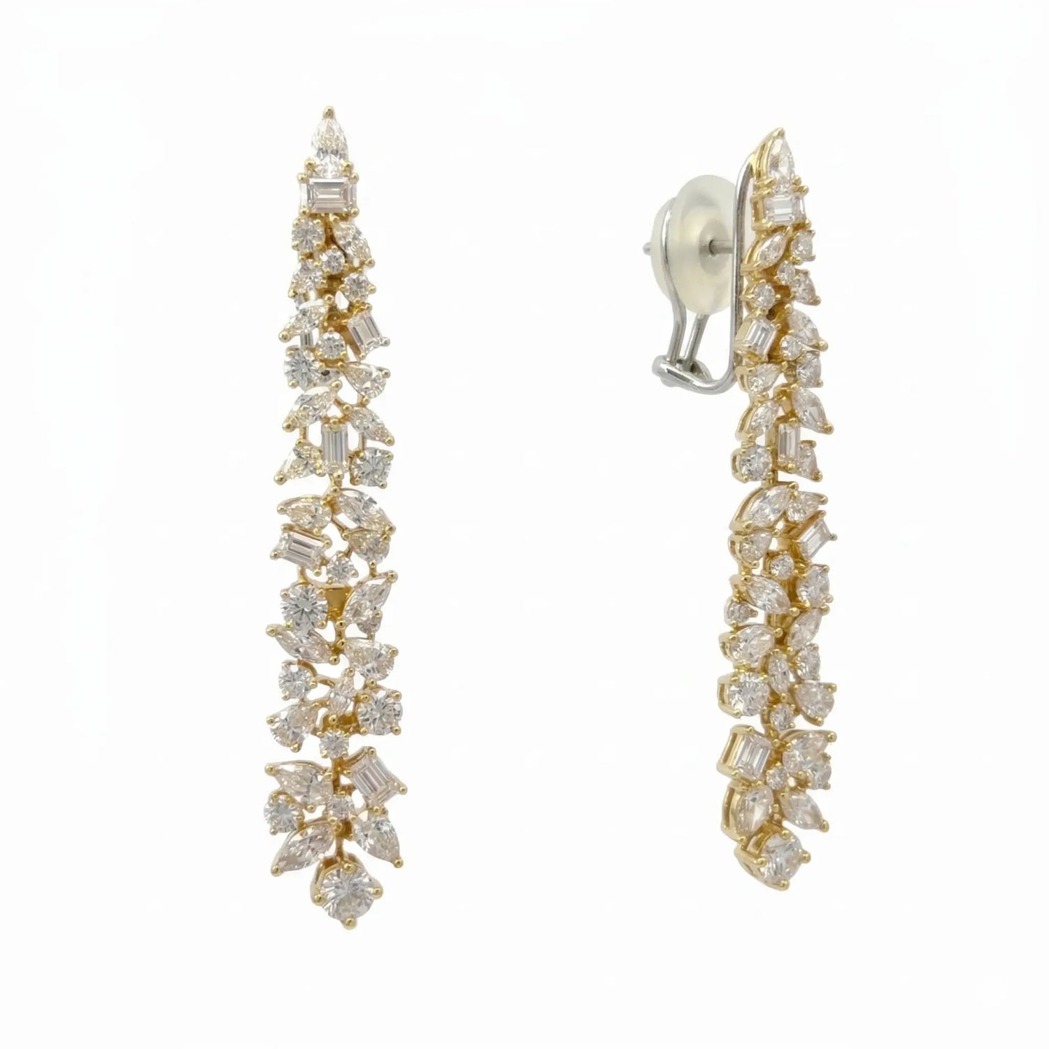 18K Yellow Gold Mixed Cut Diamond Drop Earrings 5.84CT