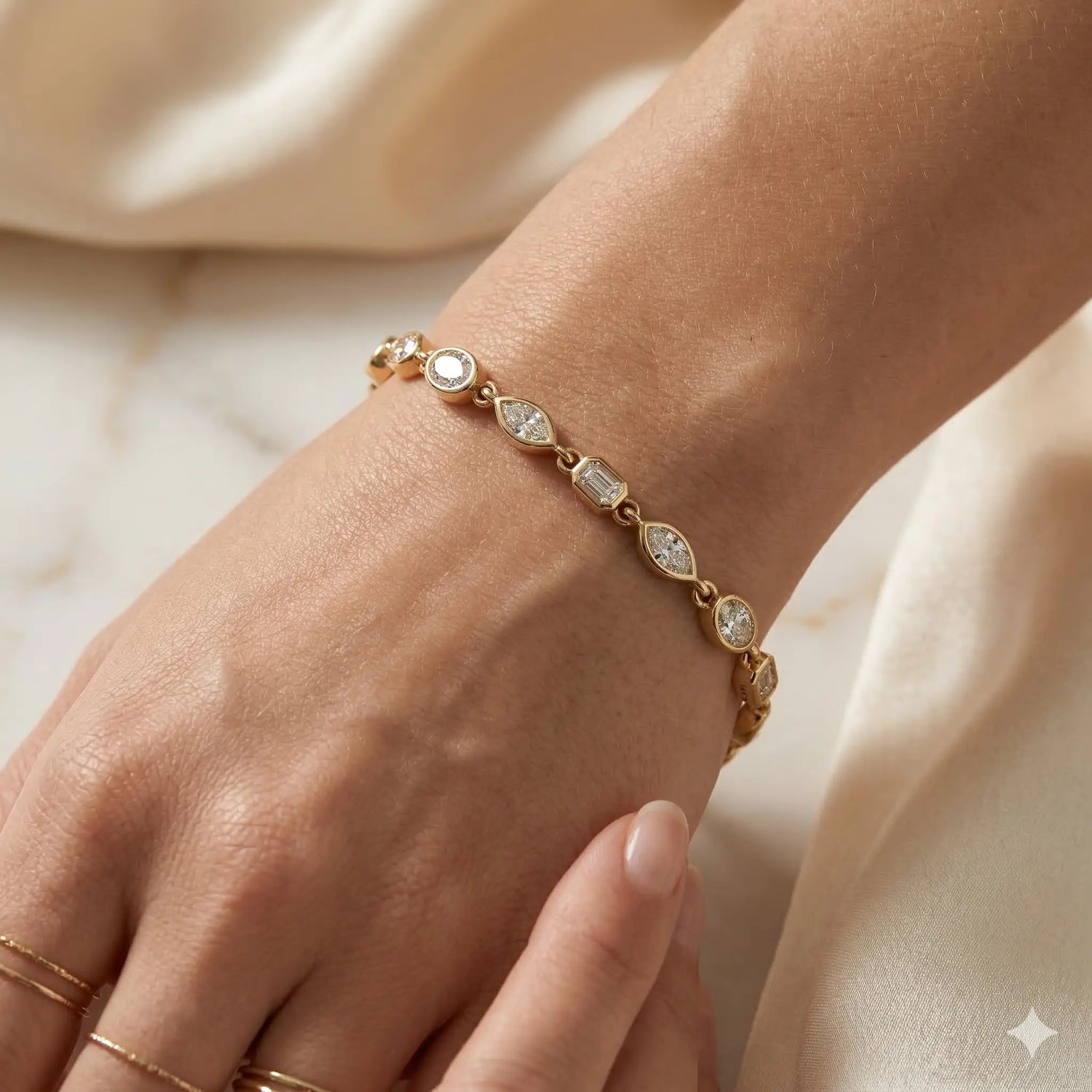 18K Yellow Gold Mixed Shape Diamond Tennis Bracelet