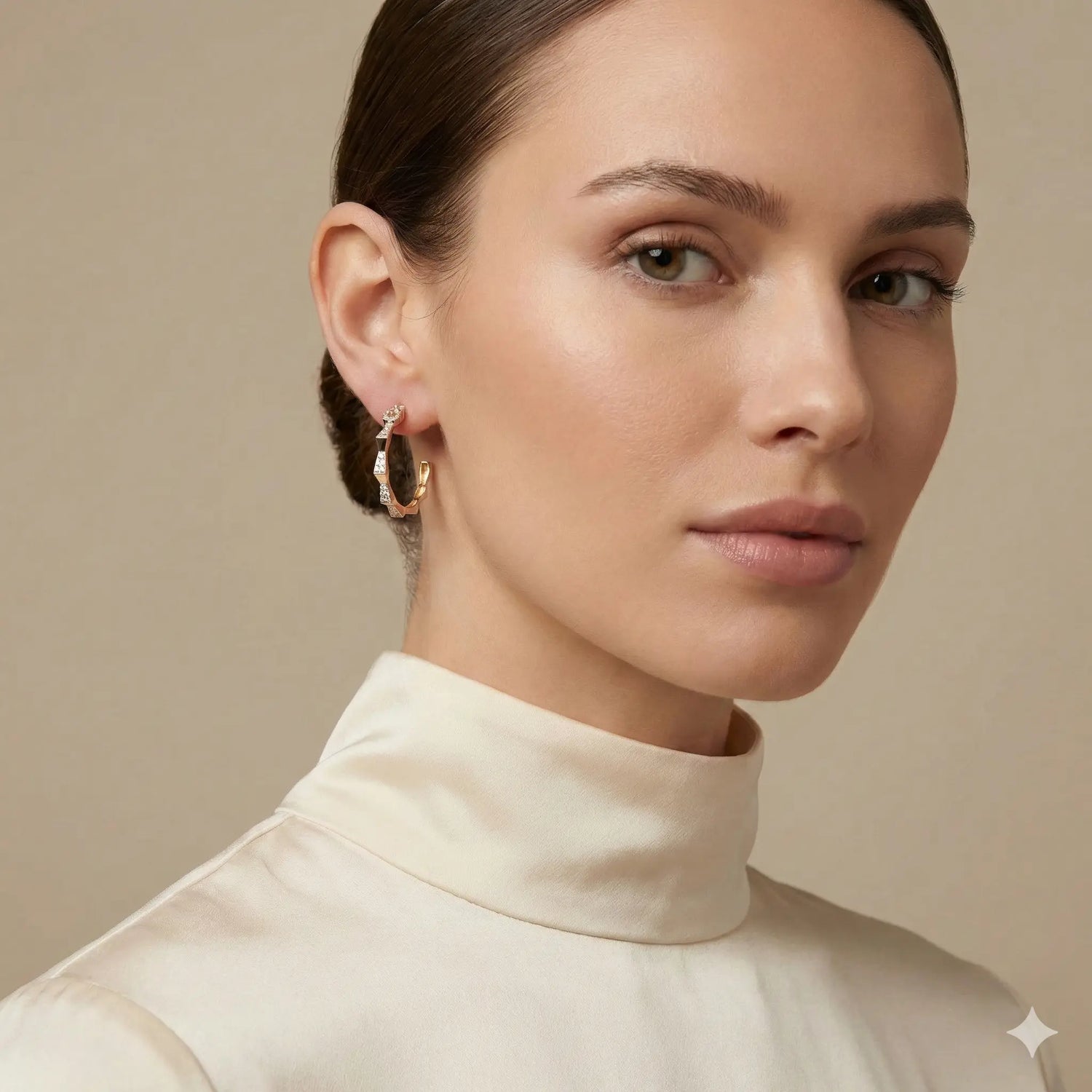 14K Yellow Gold Diamond Open Hoop Earrings