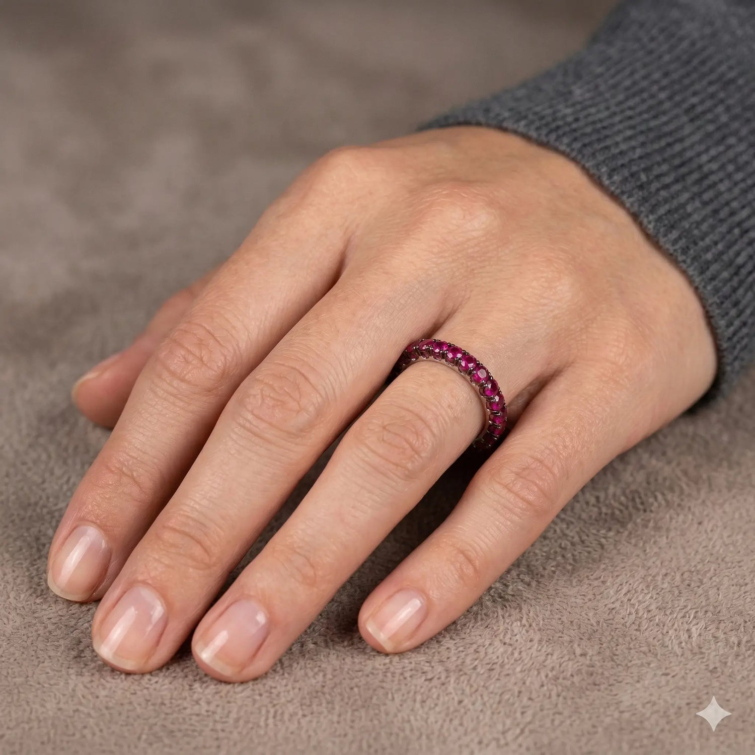 18K White Gold Black Rhodium Ruby Eternity Band