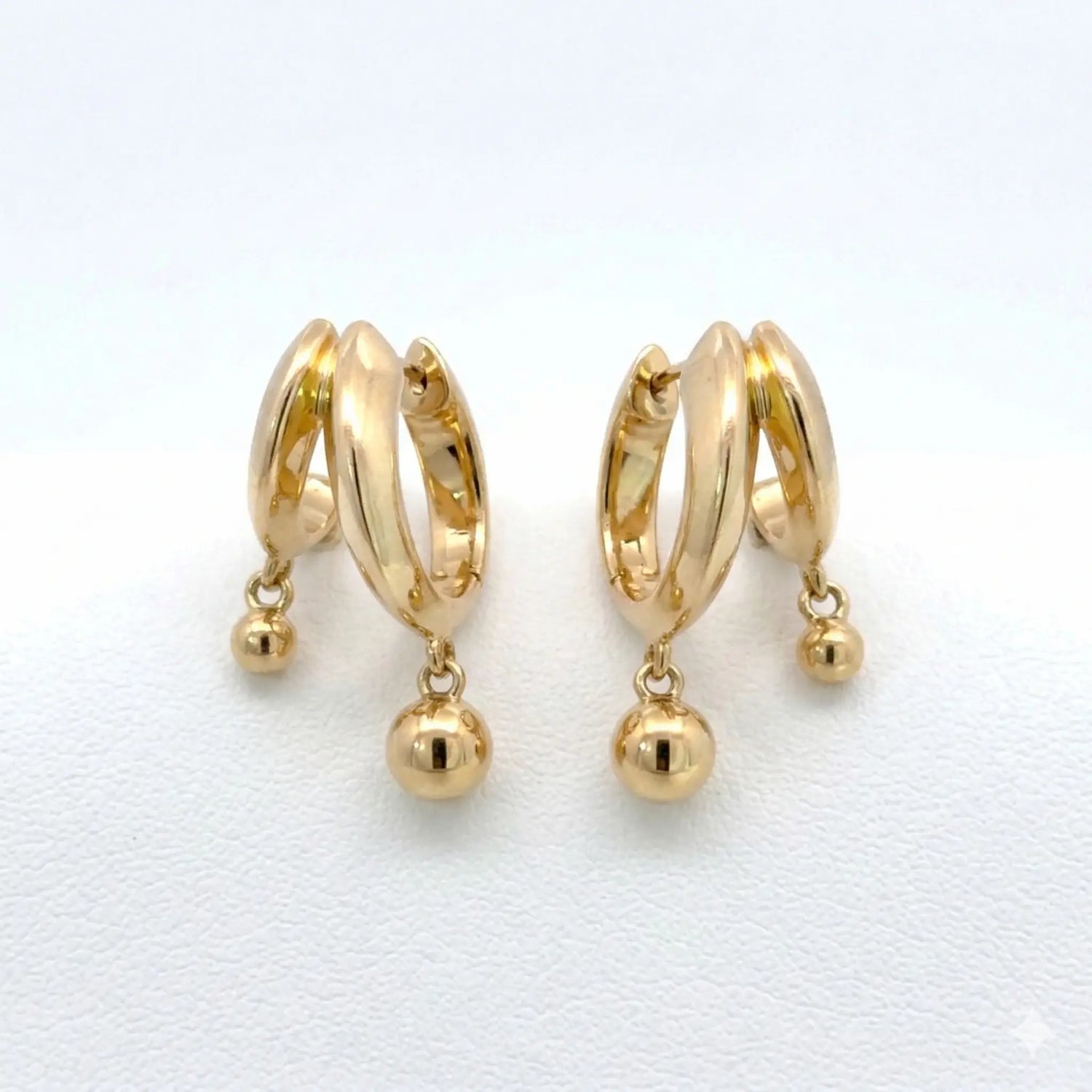 14k Yellow Gold Ball Drop Huggie Earrings