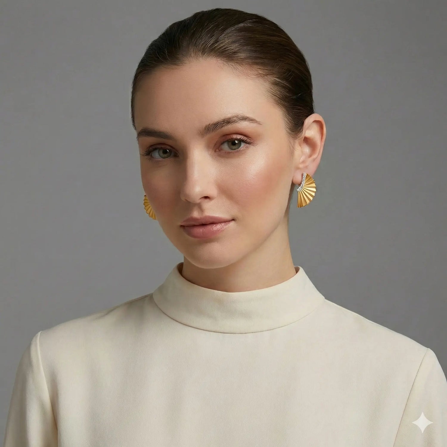 18K Two Tone Gold Diamond Fan Earrings