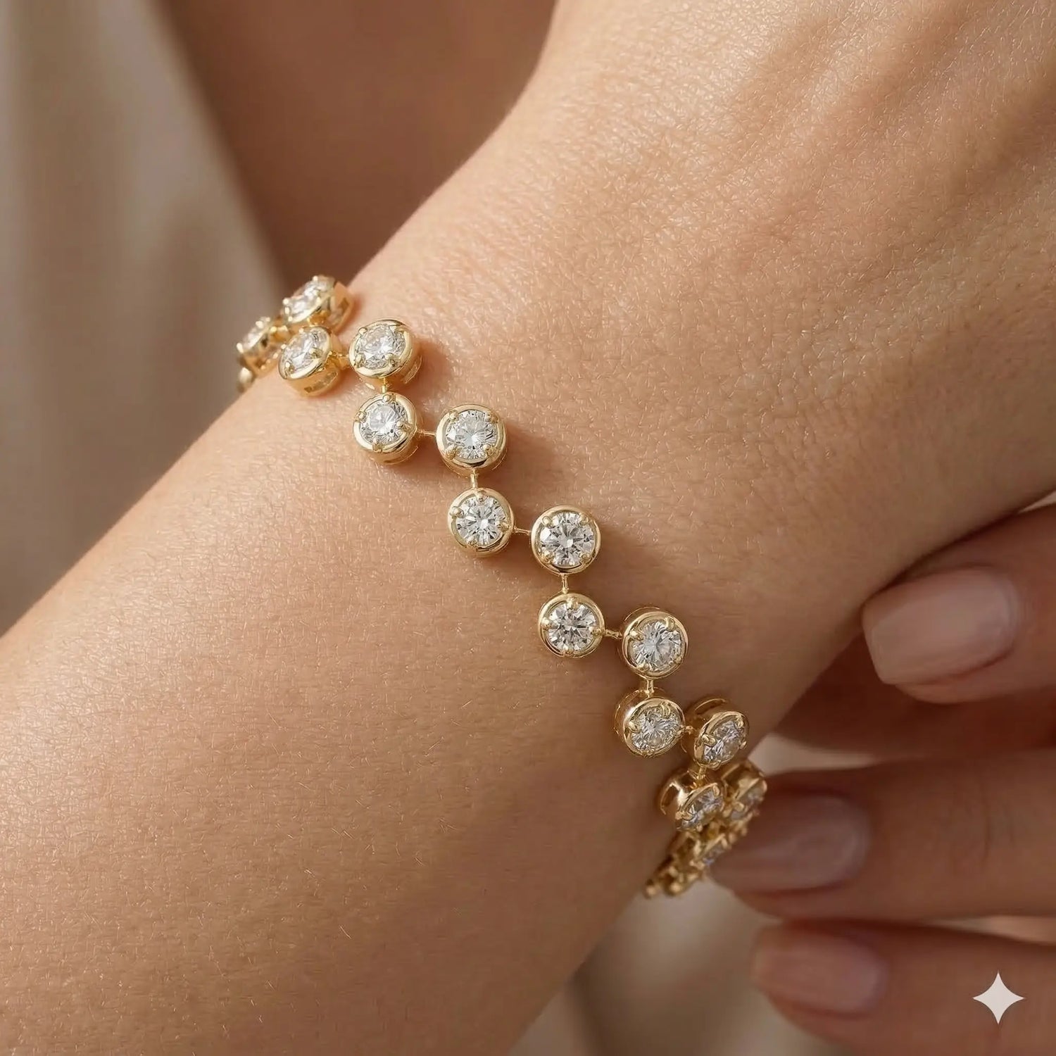 14K Yellow Gold Bezel Set Diamond Bracelet 9.01CT