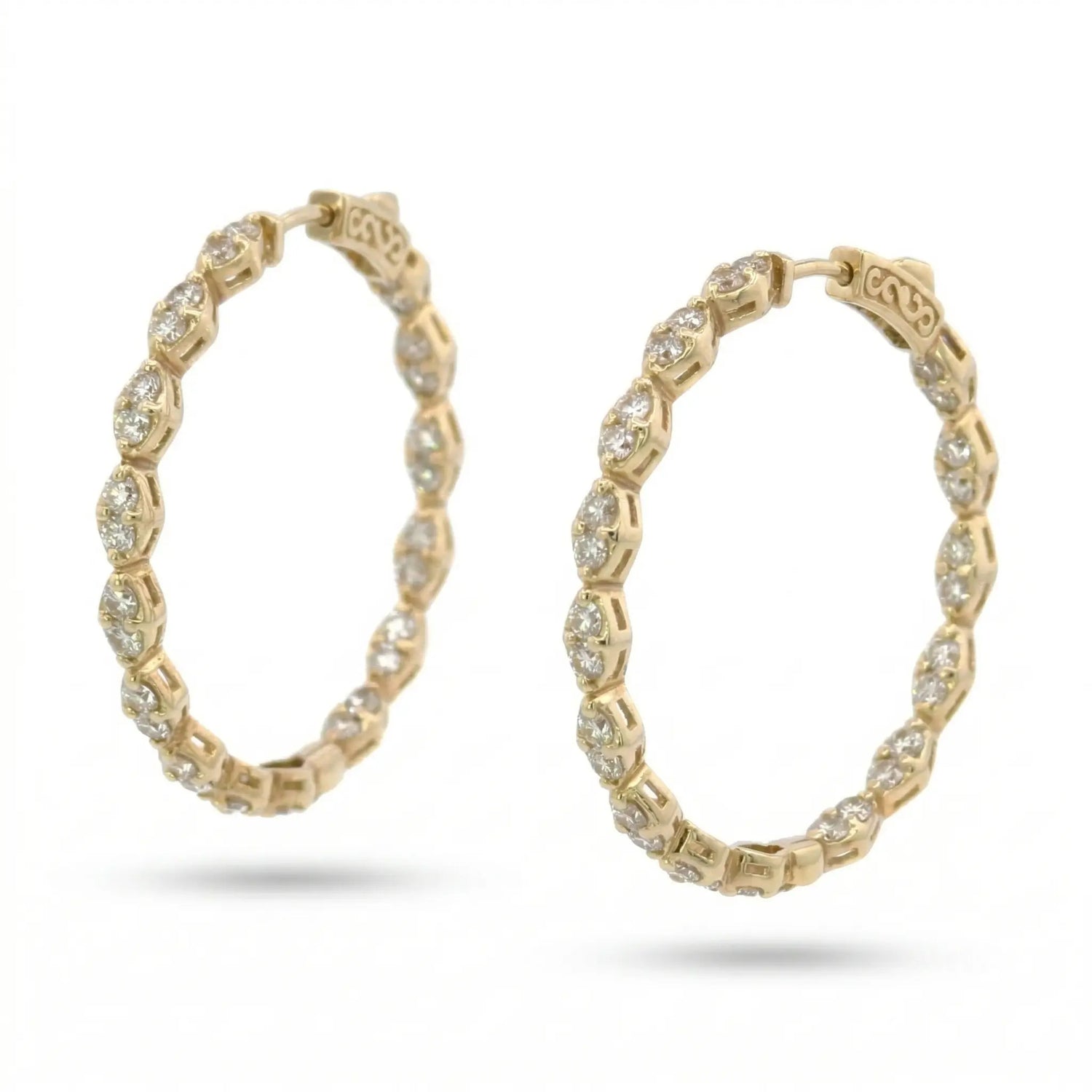14K Yellow Gold Diamond Marquise Illusion Hoop Earrings