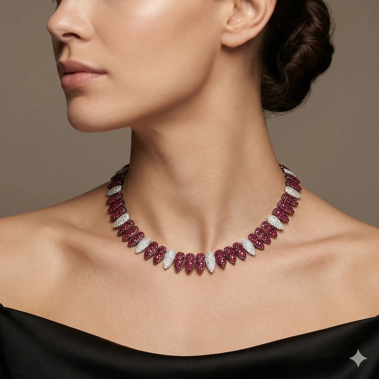 18K Black Rhodium Ruby and Diamond Collar Necklace