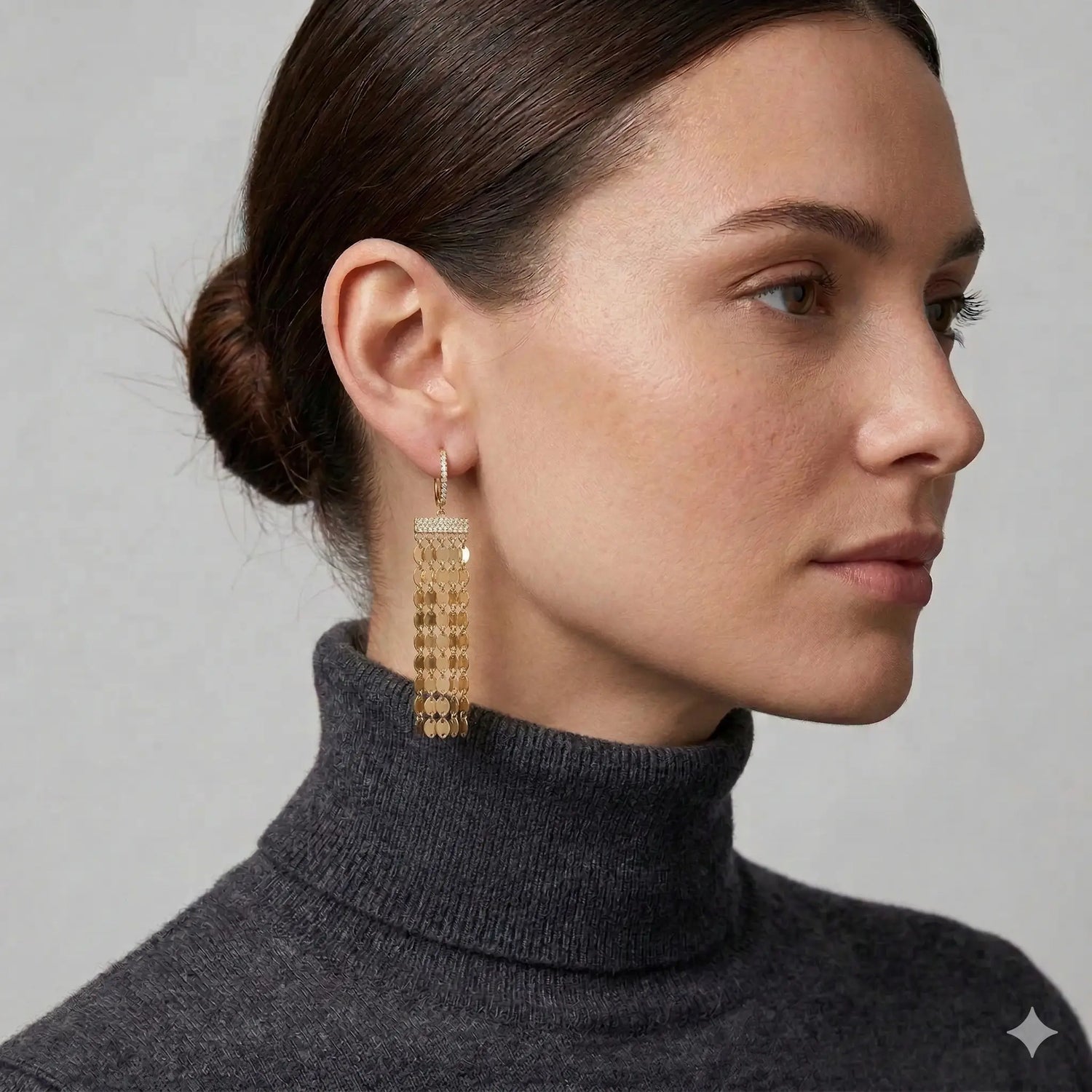 14k Yellow Gold Diamond Flat Chain Dangle Earrings